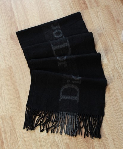 Vintage Christian Dior Cashmere Wool Scarf Reversible Black Gray - Imagen 4 de 6