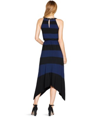 White House Black Market Colorblock Midi Knit Dress S Asym Hem