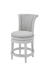 39 Light Gray And White Fabric Swivel Counter Height Bar Chair