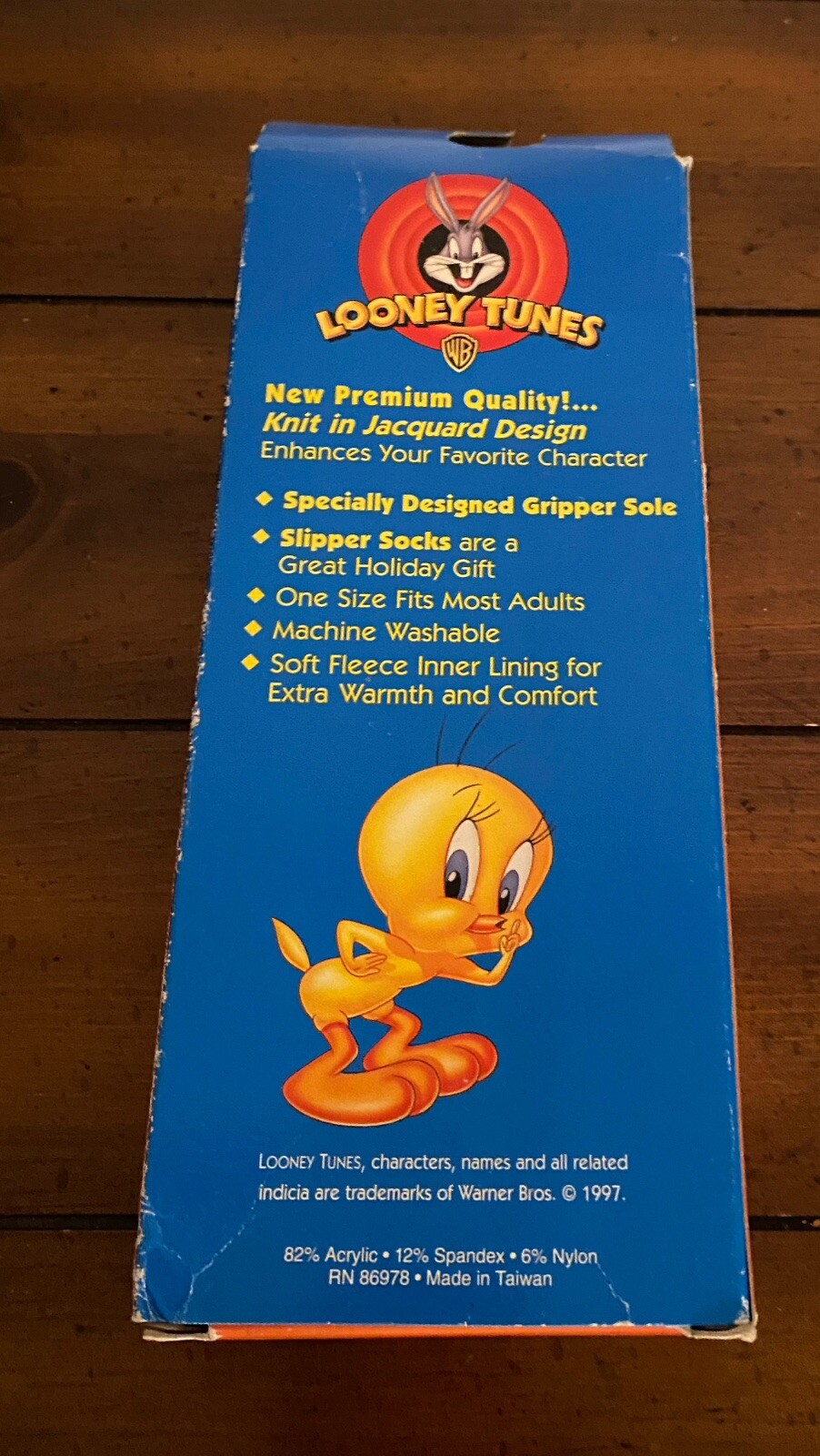 SAOLA 1997 Looney Tunes TWEETY BIRD Pantofole taglia adulto suola con pinza speciale nuova con scatola