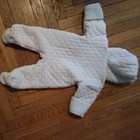 Little Me quilted pram snowsuit 6-9M blue sherpa lined hood bear ear bunting boy — photo 2