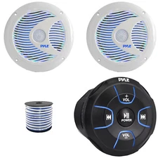 Pyle PLMRBT18 Bluetooth Marine Controller, 2x 6.5'' 150W Max Dual Cone Speakers