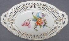 Dresden Style Retsch & Co Floral & Gold Reticulated Porcelain Relish Dish 1900