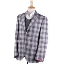 NWT 3195 SARTORIA PARTENOPEA Gray-Navy Check Lambswool Sport Coat 40 R Eu 50
