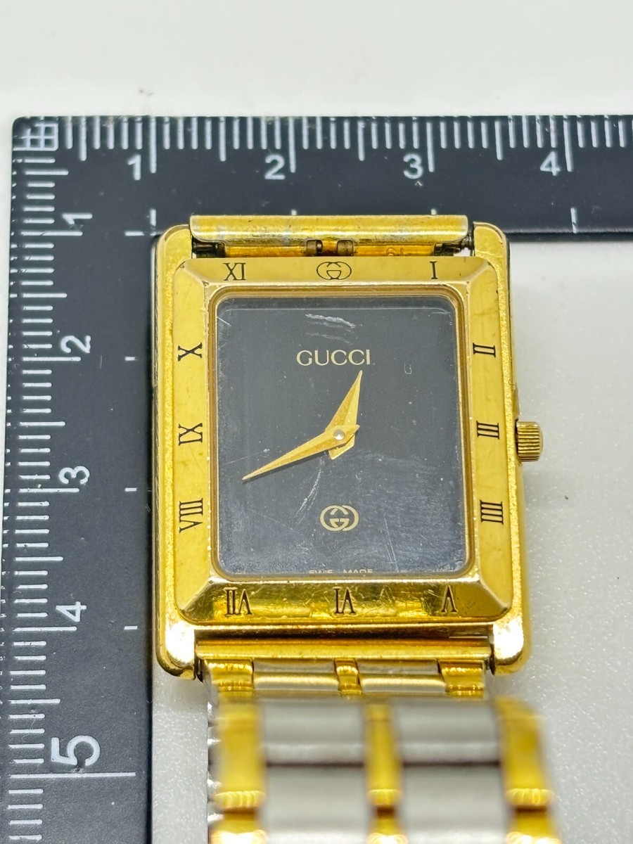 Exc+5] Gucci 4200M Gold Dial Black Gold Men's Quartz Watch Used