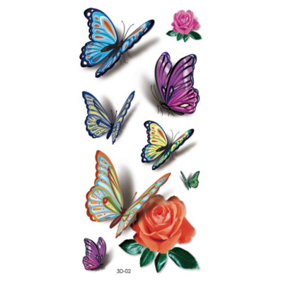 Temporary Waterproof 3D Rose Butterfly Flower Butterfly Tattoo Sticker Body Art