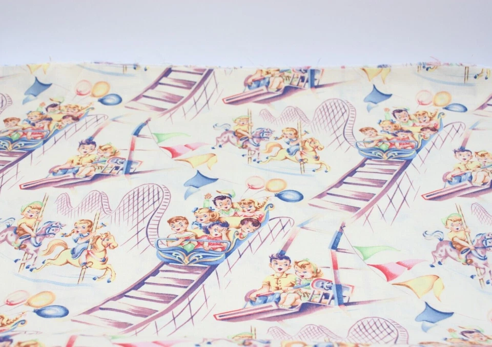 Tela de algodón Michael Miller vintage retro niños en montaña rusa POR YARDA Foto 2 de 4