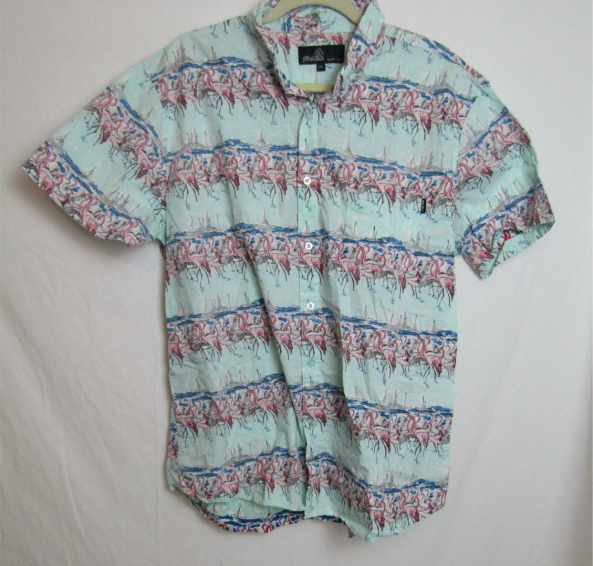 MOLOKAI SURF CO. MENS REVERSE PRINT BLUE W/ FLAMIN HAWAIIAN SHIRT