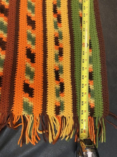 VTG Hand Crochet Afghan Blanket Golden, Green And Orange 55”x58” - Picture 5 of 5