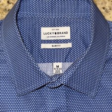 Lucky Brand Men  s Blue Dotted Slim Fit Stretch Long Sleeve Dress Shirt Size: M