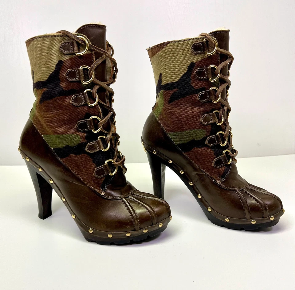 Michael Kors Shearling Lined Lace Up Grommet Camo Boots Size US 7 M Camouflage - Image 4 of 4