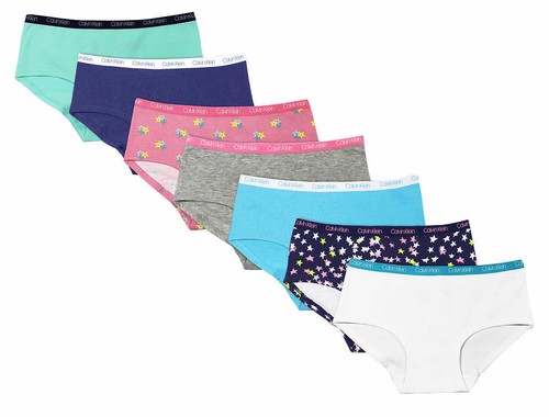 Calvin Klein Girls 7 Pack Hipster Underwear Size X-Large 95% Cotton 5% Elastic - Picture 1 of 3
