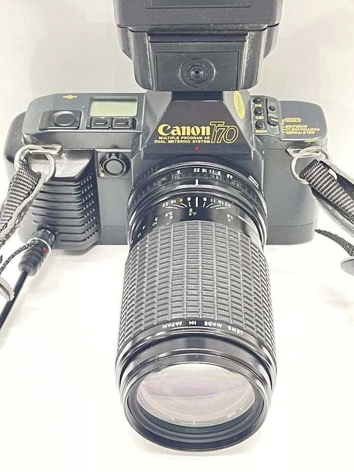 Canon T70 35mm SLR Camera W/ Macro Lens Remote Switch Flash Works Tested - Image 3 of 4