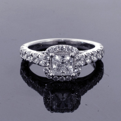 CT Prong Set Princess Cut Diamond Encrusted Engagement