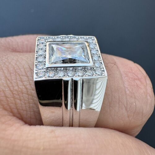 3.65ctw Radiant Certified Moissanite Men's Engagement Ring 14K White Gold Plated - Picture 4 of 10