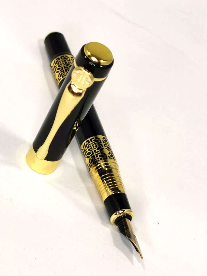 Füllfederhalter Metall Schwarz/Gold mit Wunsch Gravur  Schwarz Füller Geschenk - Bild 3 von 4
