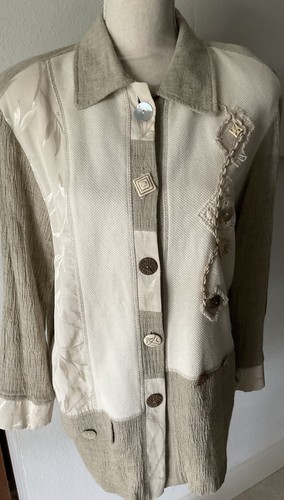 Surya. Vintage Beige Embroidered Artistic Eclectic Jacket. Size XL