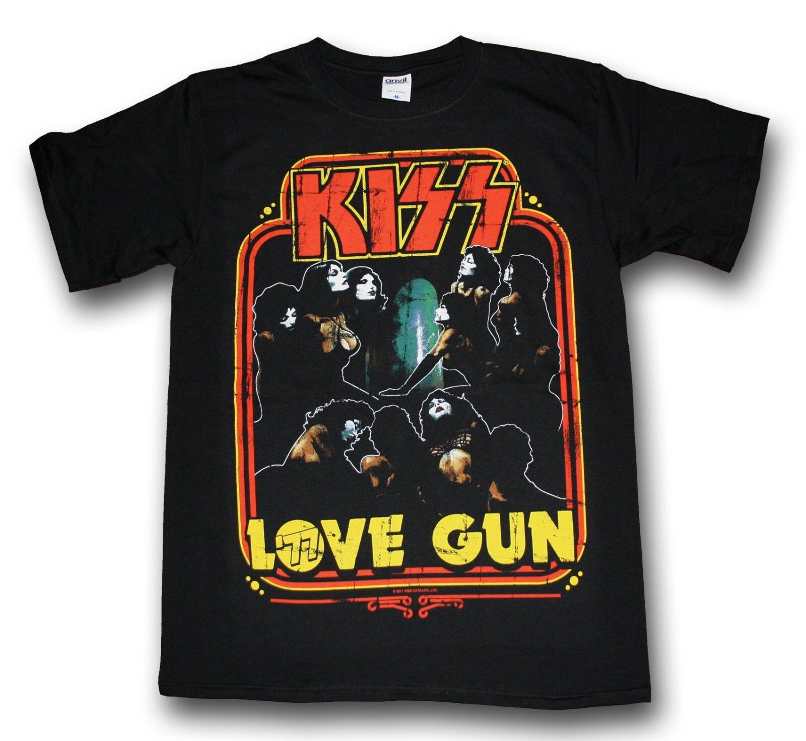 Camiseta negra con licencia oficial Kiss Love Gun Harem 77 para hombre Camiseta clásica Kiss