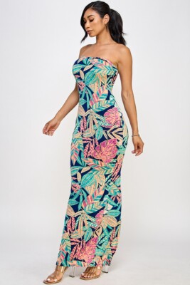 Woman's Body Con, Tube Top Dress, Casual, Stretch,Floral Party Dress, Size  Large | eBay