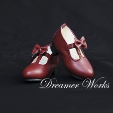 1/4MSD 1/3SD BJD PU Leather Shoes Low Heels Detachable Bow Buckle Dark Red AOD