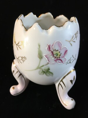 Vintage INARCO Hand Painted Porcelain 3 Footed Floral Pink Broken Egg Planter 