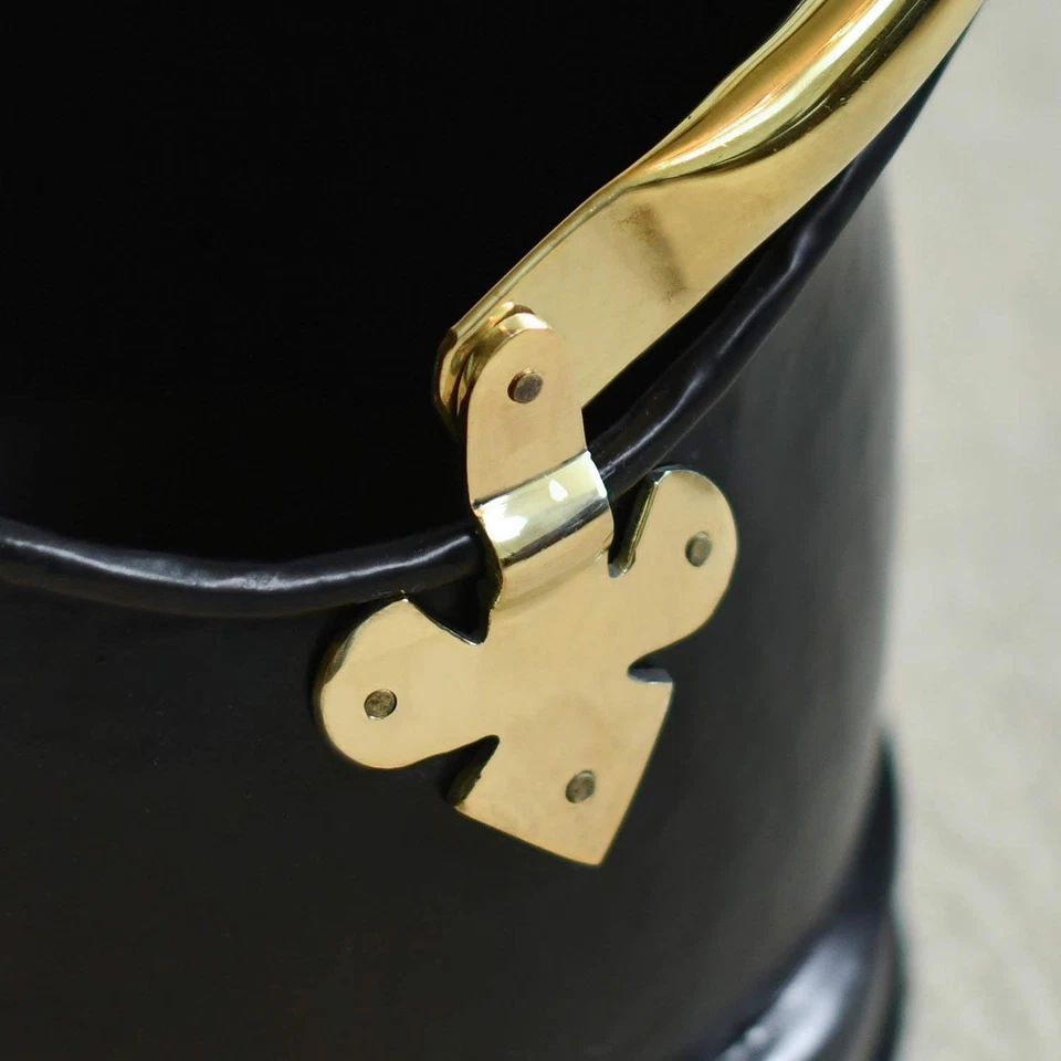 Polished Brass & Black Iron Traditional Fireplace Coal Bucket Coal Scuttle - Image 4 of 4