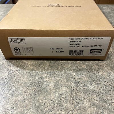 DUAL LITE Thermoplastic Led Exit Sign White With Red Letters 120/277VAC Hubbell