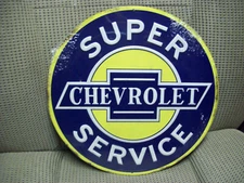 Chevrolet Super Service 12"  Round Vintage Style Metal Sign by Open Road Brands