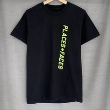 Vintage 2017 PLACES+FACES Vertical Logo Tee (Lime) uk suprem pleas essential - M