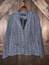 GITANO VTG Womens 16W Gray Black Plaid Blazer Jacket Button Front Pocket