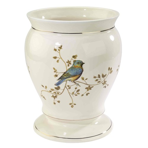 Ceramic Wastebasket Gilded Birds Collection Indoor Bathroom Accessories New - Picture 8 of 17
