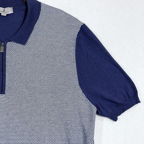 Canali Polo Shirt Mens XL 1/4 Zip Knit Short Sleeve Pullover Textured Italy 54 - Picture 4 of 13