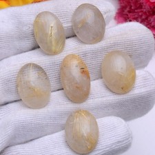 6 Pcs Natural Golden Brown Rutile Quartz 19mm-22mm Untreated Loose Gemstones Lot