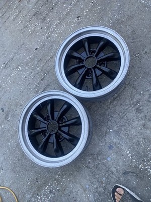 Vintage Vw Bug Bus 4 Lug Black  8 Spoke Wheel No Cap  15 x 5.5 2 Lot Pair Nice!