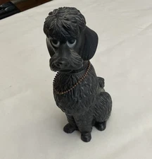 Vintage Black Standard French Poodle 7.5” Blow Mold Plastic Coin Bank w/Stopper