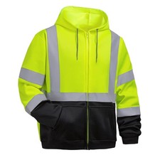 DPSAFETY Class 3 Hi-Vis Hoodie Men's Reflective Safety Zipper Sweatshirt
