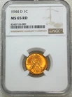 1944 D Lincoln Cent NGC MS65RD Bright Red with Superb Luster, PQ #U309F