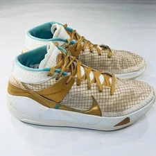 Nike KD 13 EYBL Basketball Shoes Mens 10 Gold White Teal Sneakers DA0895-102