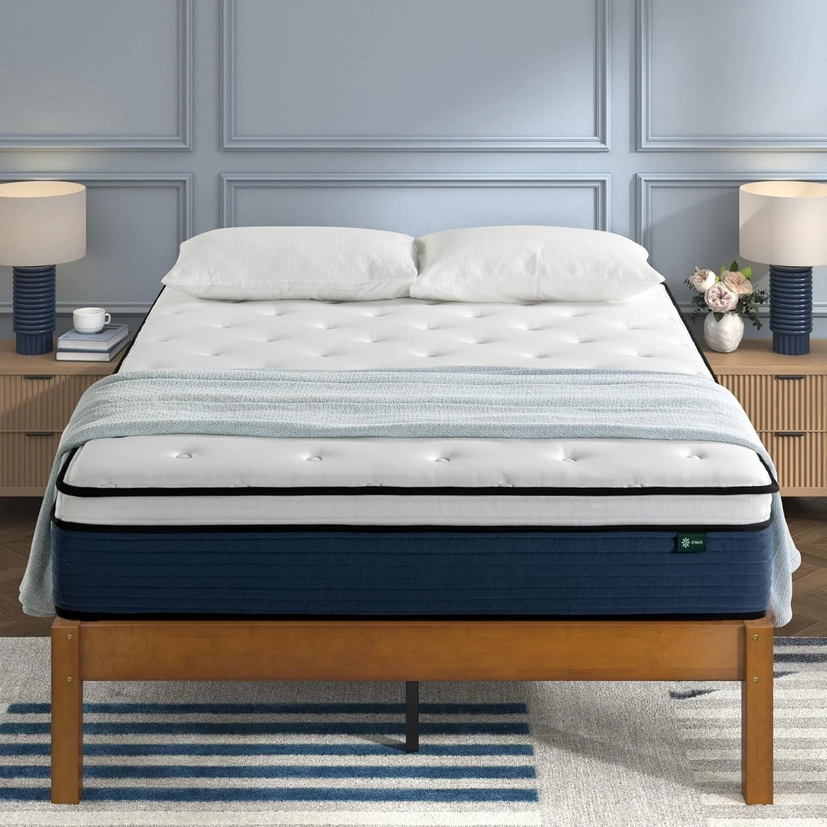 Zinus Materasso In Memory Foam Al Tè Verde – 150x200 Cm, Certificato Oeko-Tex, Bianco