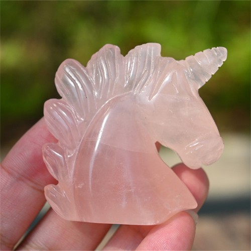 2" Natural Rose quartz unicorn carved Reiki crystal skull Figurine heal gift 1pc - Picture 10 of 16