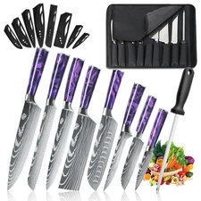 9PCS CUSTOM Kitchen Knives Set Japanese Damascus Steel Chef Knife Cleaver Resin