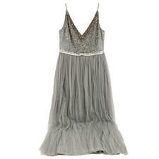 BHLDN Gray Gold Beaded Tulle Maxi Dress  Size 14