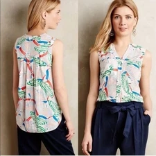 Anthropologie Maeve Sunseeker Umbrella printed tank blouse 6