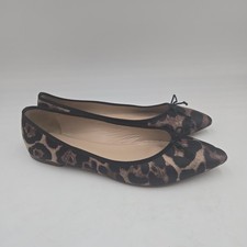 J.CREW Ballet Flats in Leopard Print Pointed Toe Size 8 Shoes Bow Leather Sole