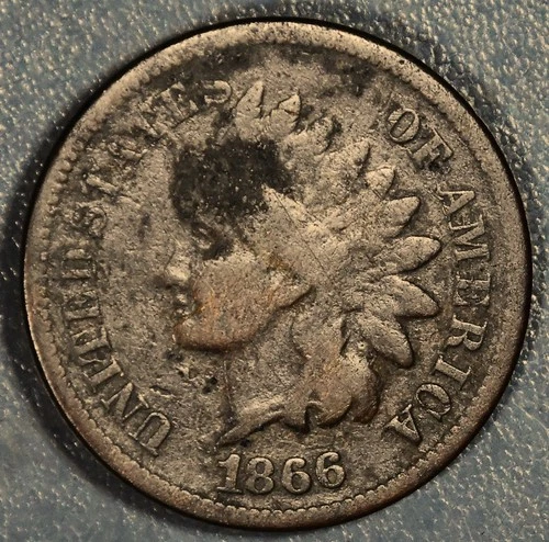 1866 1C INDIAN HEAD BRONZE CENT KM# 90a Grade:  VG A6730