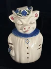 Vintage 40's Shawnee USA Pottery Winnie The Pig Blue Clover Blossom Cookie Jar