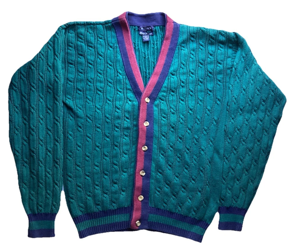 Cárdigan suéter con botones tejido cable enmarcado a mano GANT DE COLECCIÓN AÑOS 90 XLT trozo grande y alto Foto 2 de 4