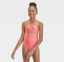 Art Class Shining Bright One-piece Halter Neck Swimsuit size M 8 - Orange - NEW