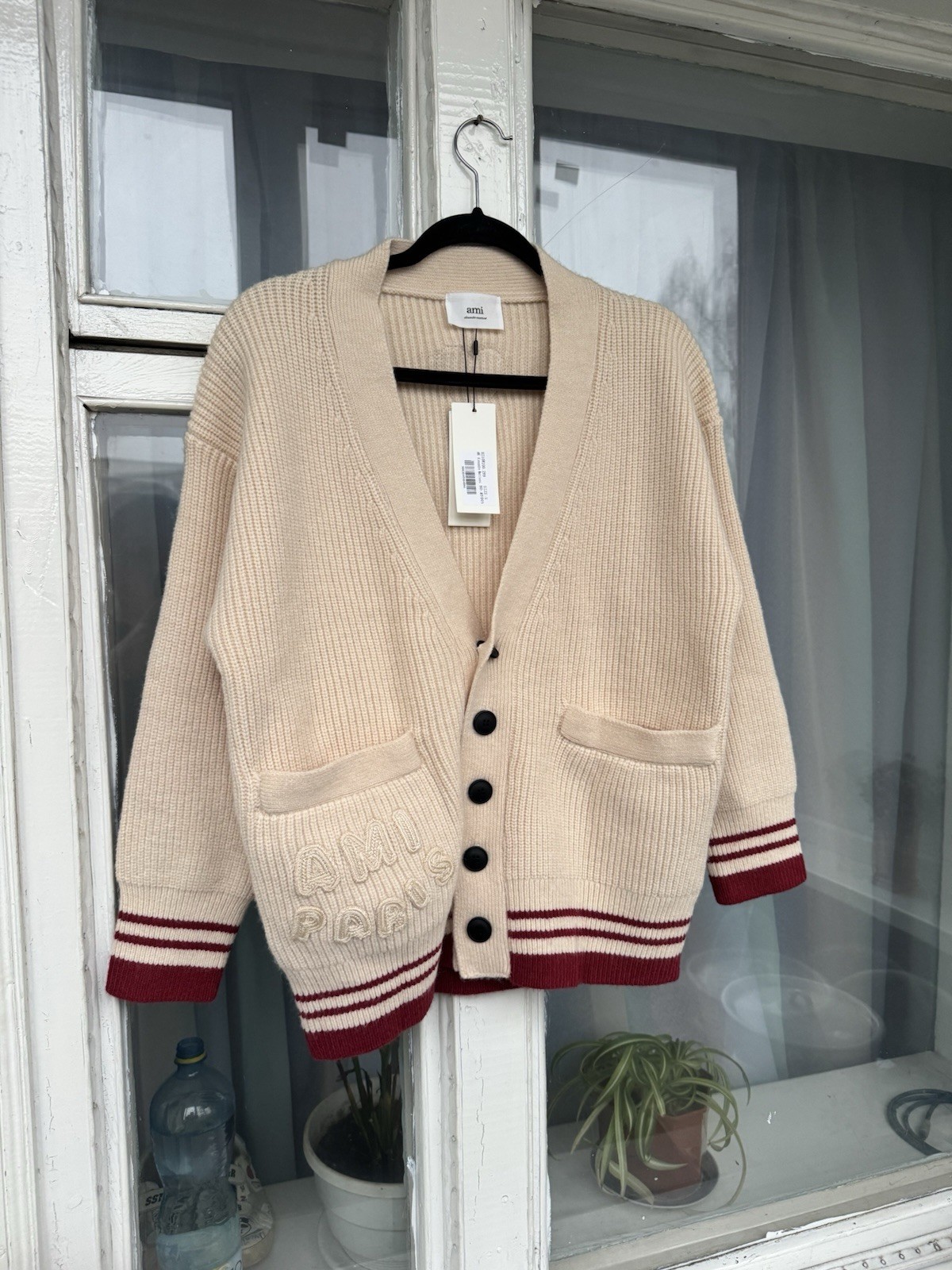 Ami Paris Ami De Coeur Extrafine Wool Cardigan Beige Unisex Size S