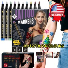 Temporary Tattoo Markers for Skin Tattoo Pens Brush Tip Bright 10/12/24 Colors